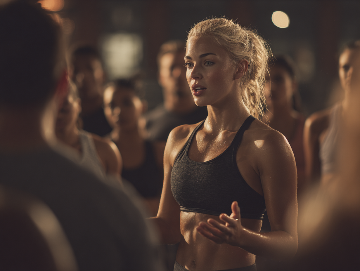 Instructor demonstrând exerciții pentru grup mixt de vârste